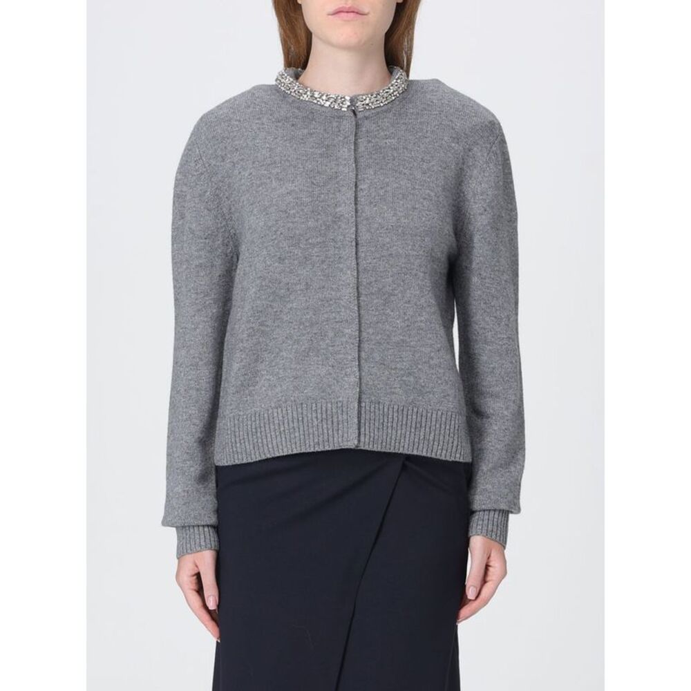 Pinko Crewneck Wool-Blend Cardigan With Crystal Applications